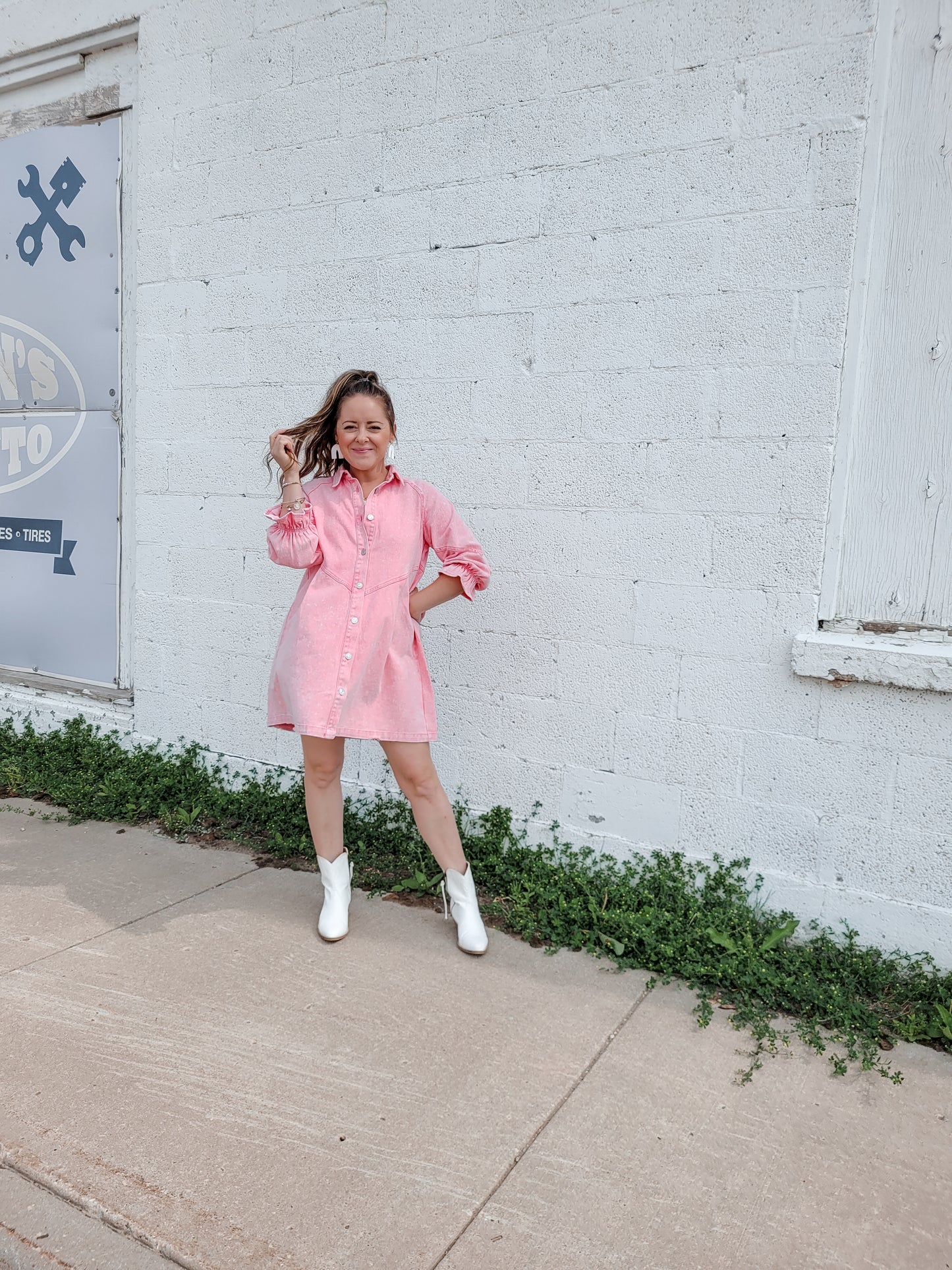 *NEW* Country Nights Denim Dress - Washed Pink