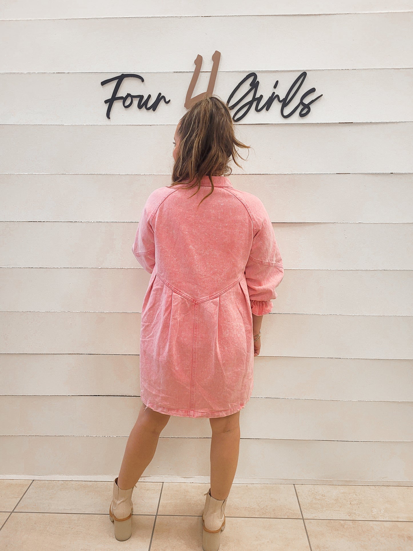 *NEW* Country Nights Denim Dress - Washed Pink