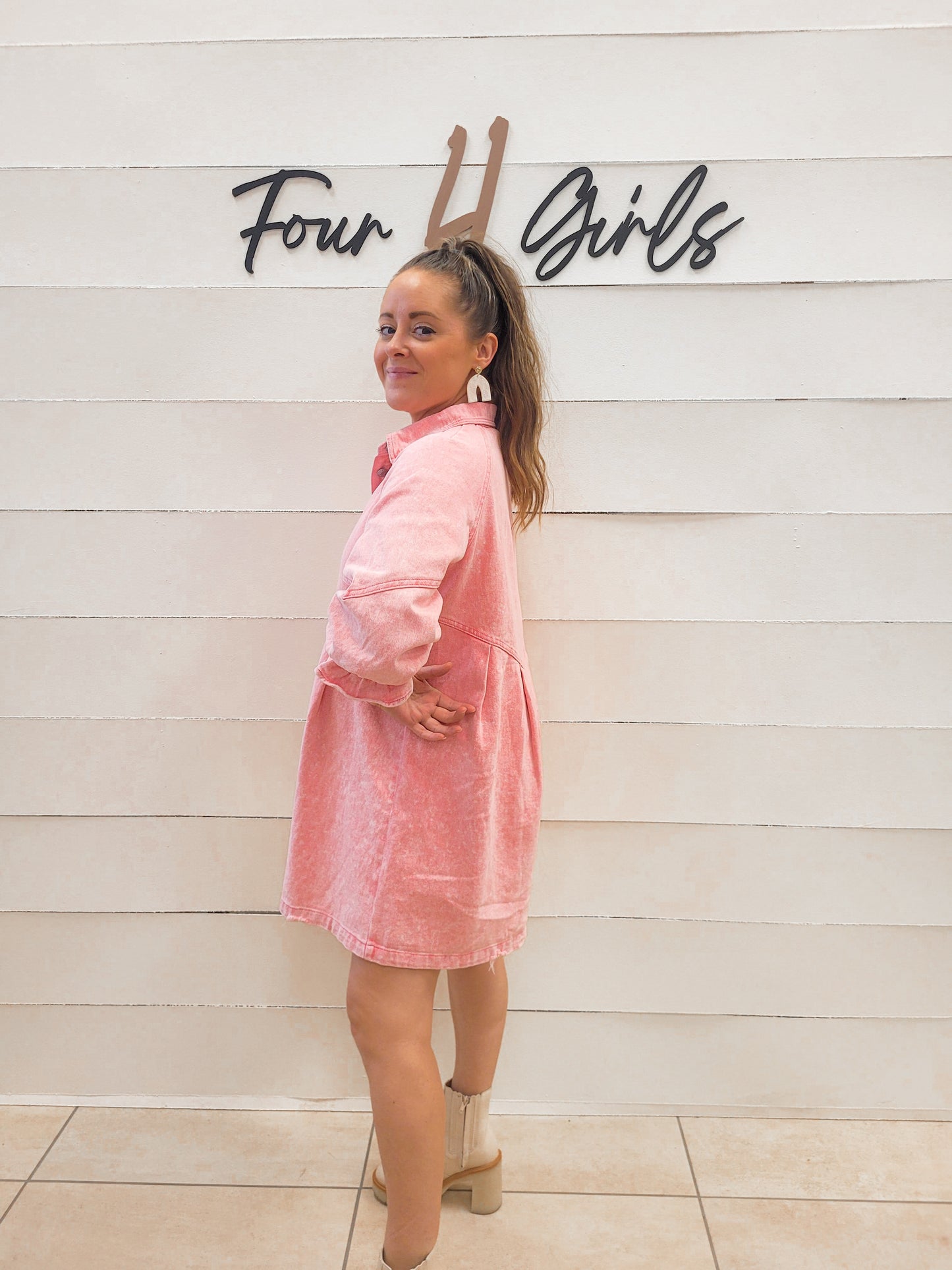 *NEW* Country Nights Denim Dress - Washed Pink