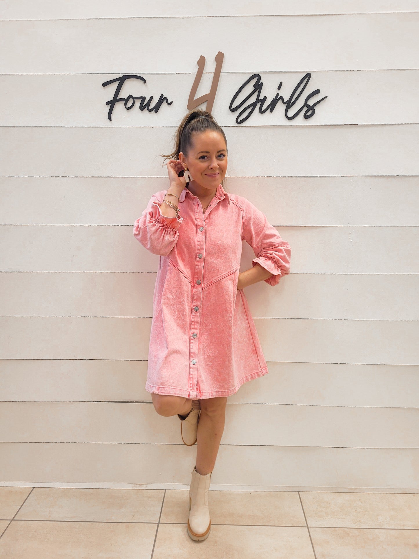 *NEW* Country Nights Denim Dress - Washed Pink