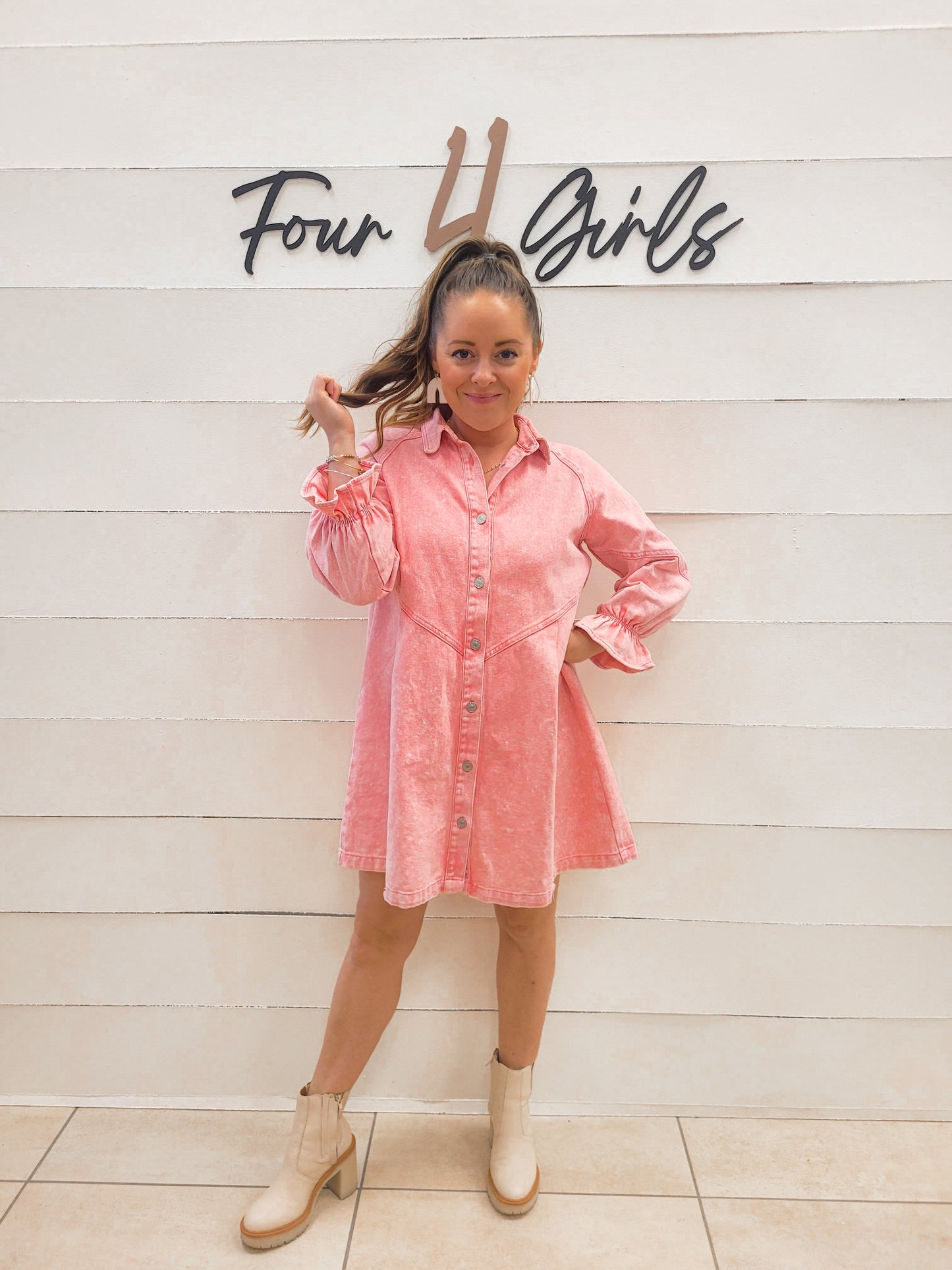 *NEW* Country Nights Denim Dress - Washed Pink