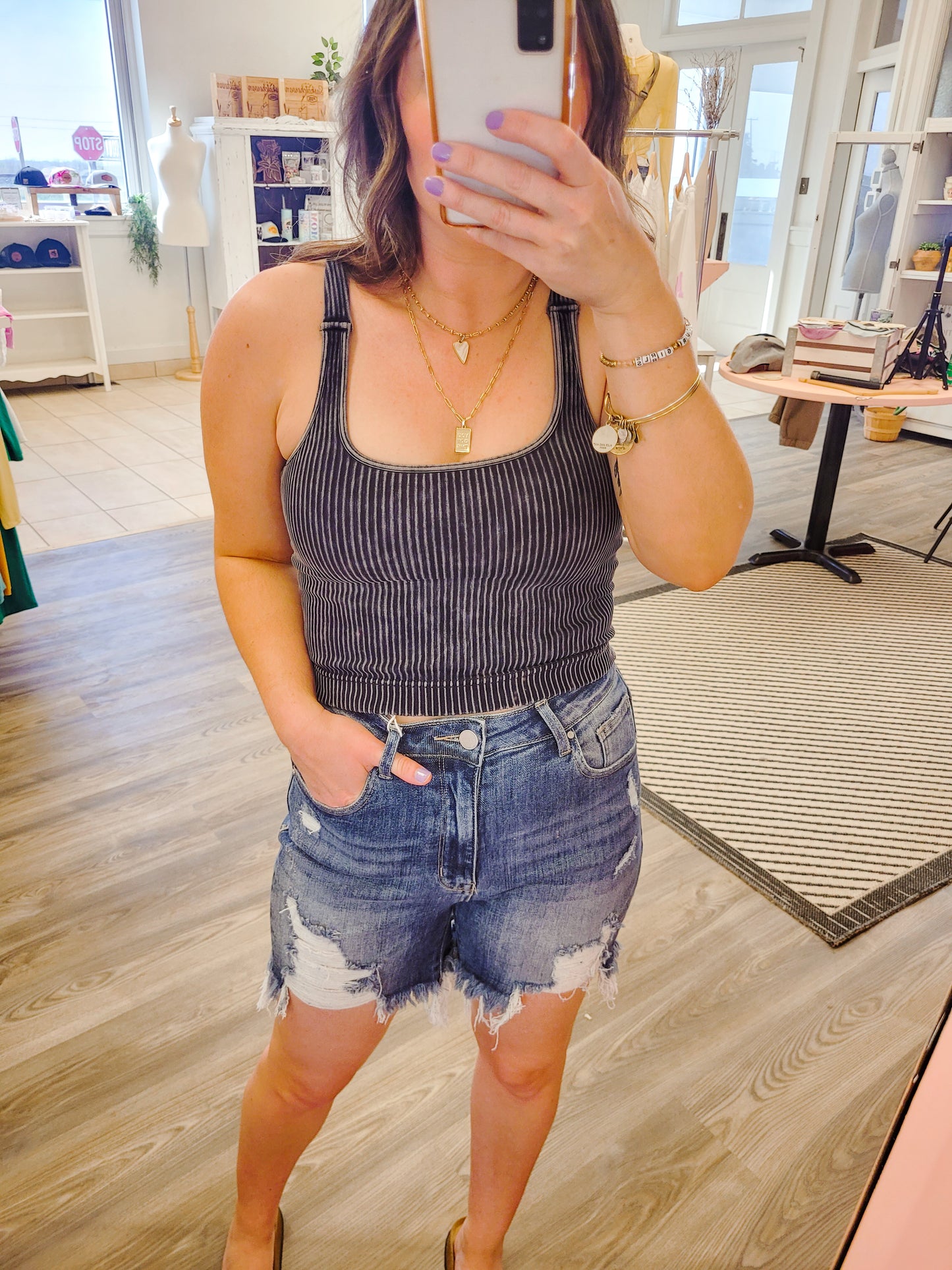 *New* The Fun Side Ribbed Tank (built in bra) - Black