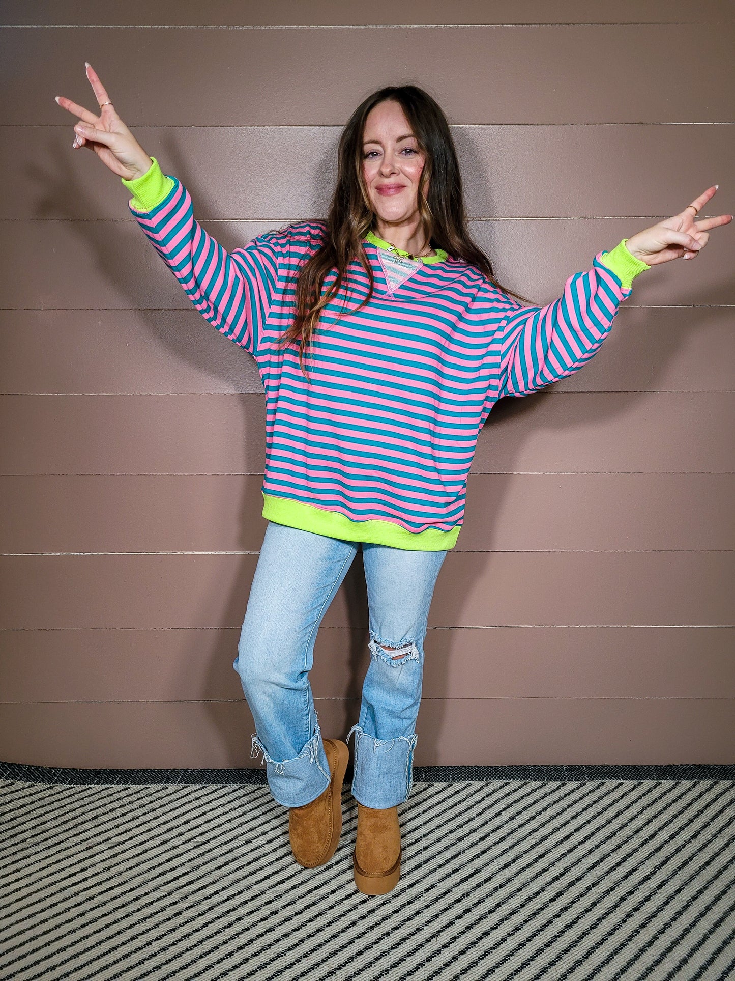 *NEW* Line It Up Sweater - Pink & Turquoise