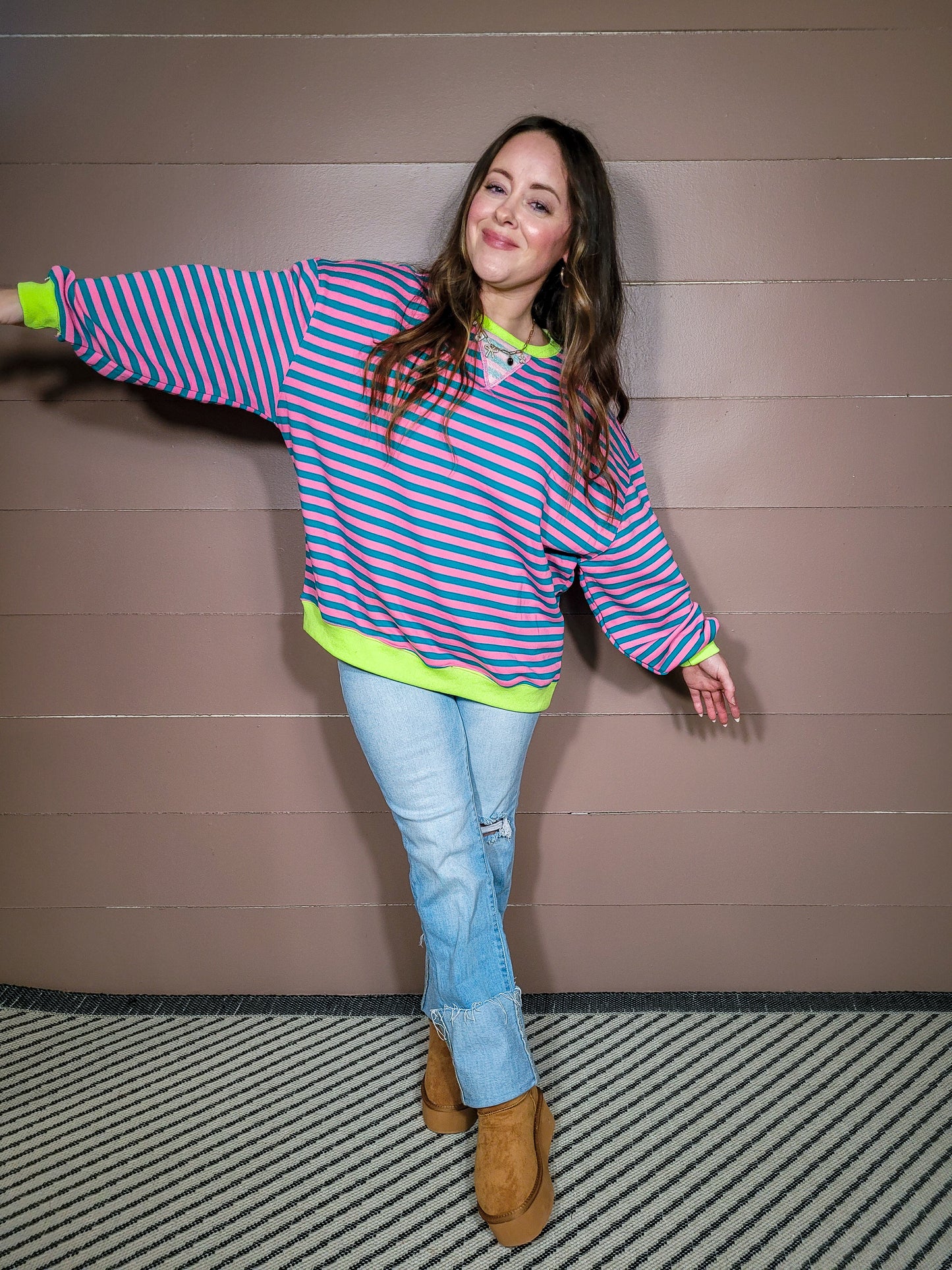 *NEW* Line It Up Sweater - Pink & Turquoise