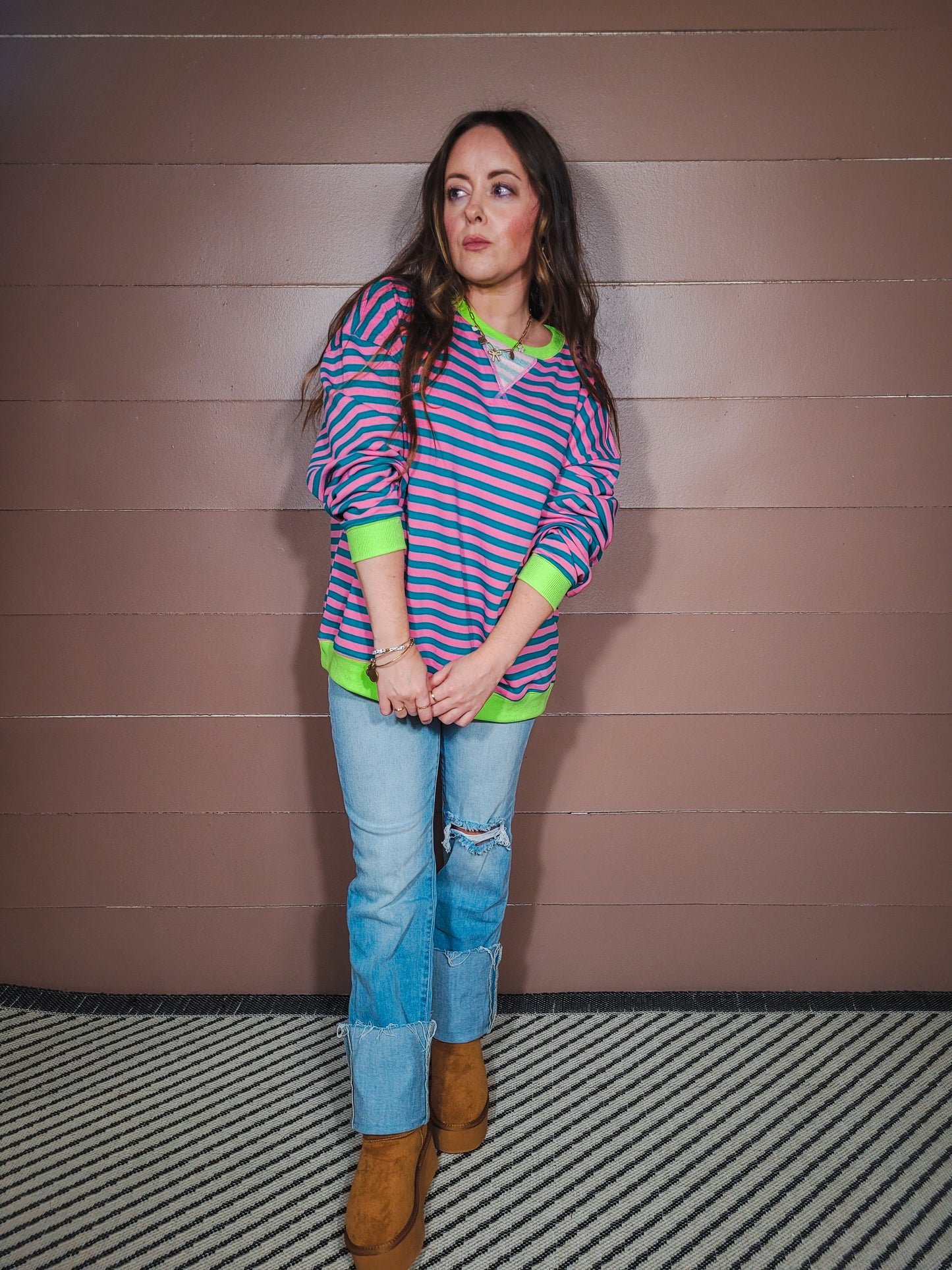 *NEW* Line It Up Sweater - Pink & Turquoise