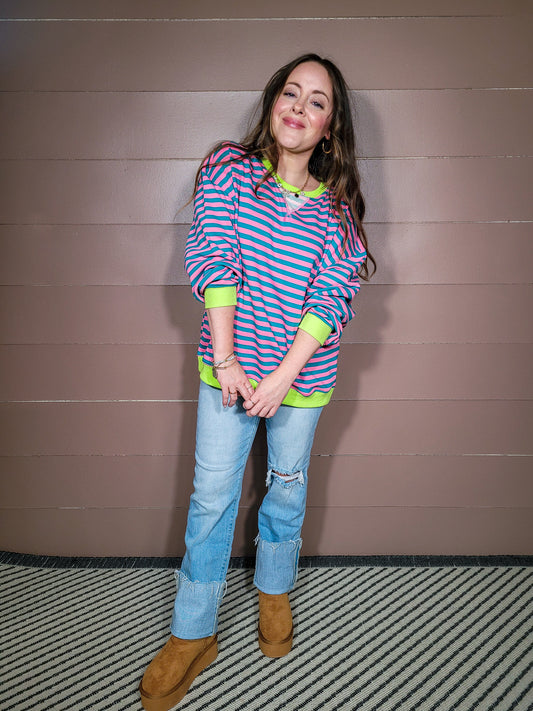 *NEW* Line It Up Sweater - Pink & Turquoise