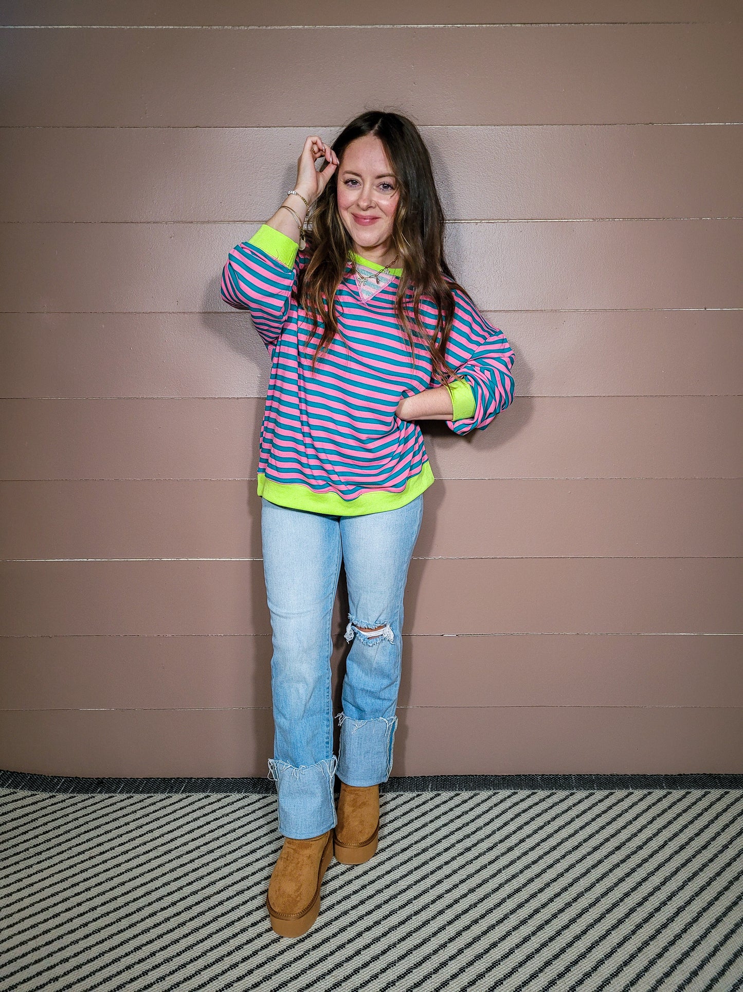 *NEW* Line It Up Sweater - Pink & Turquoise