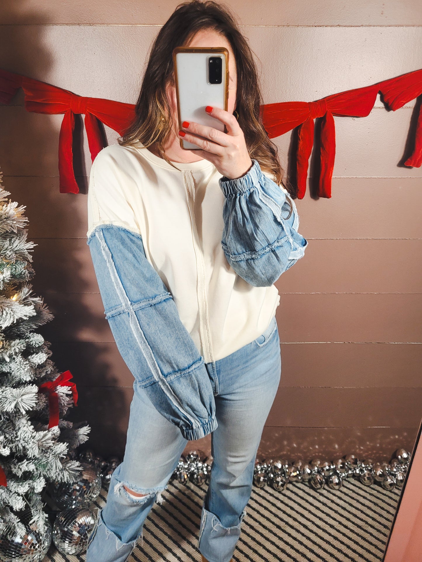 *NEW* Good Luck Denim Sleeve Sweater