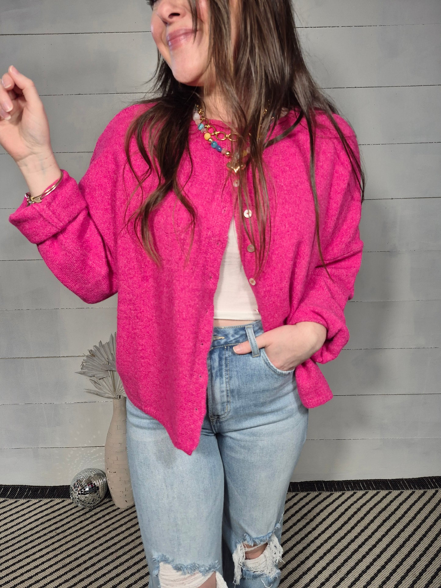 *NEW* Lainey Cardigan - Hot Pink