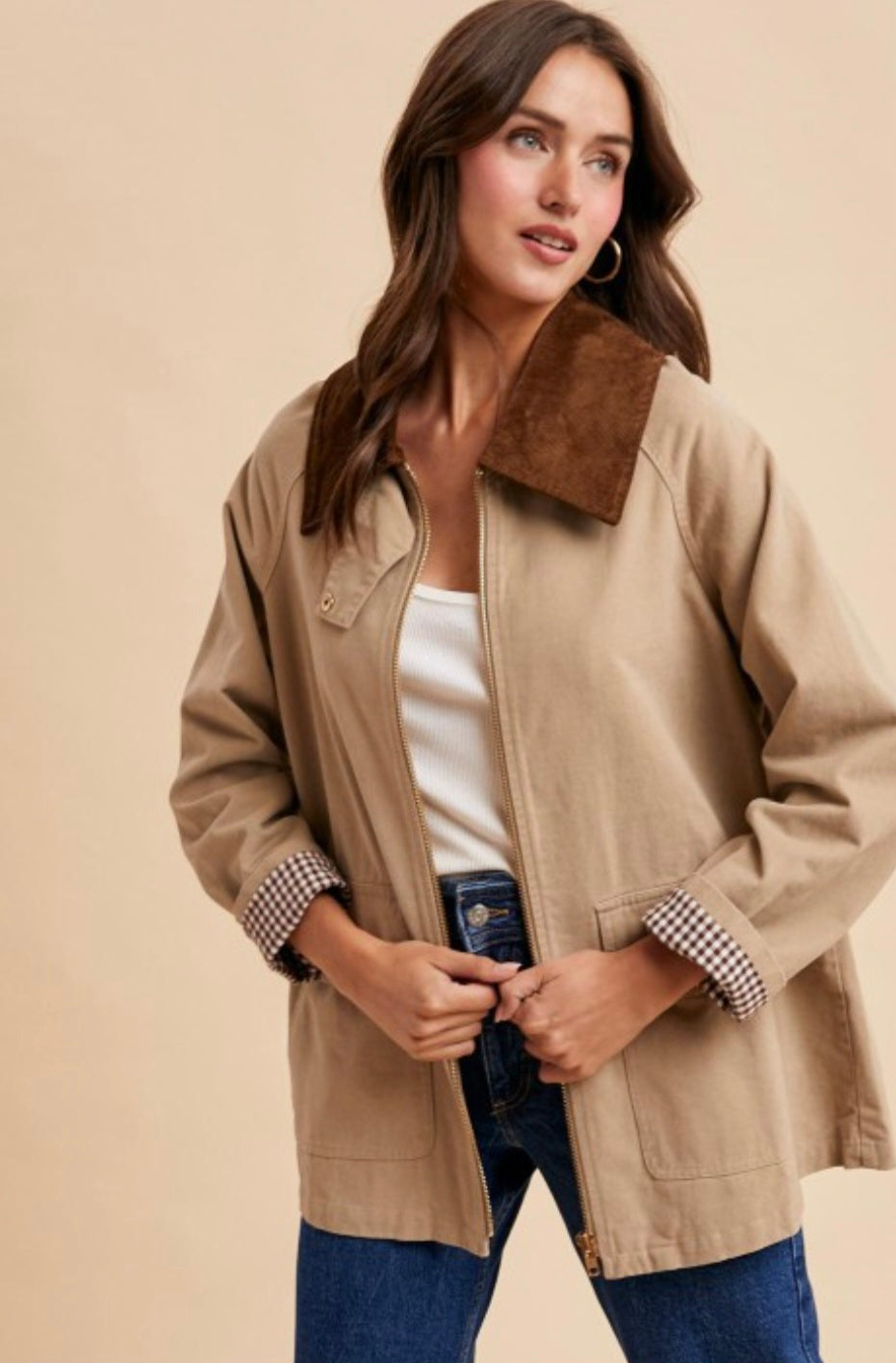 *PREORDER* Gingham Charm Barn Jacket - Beige