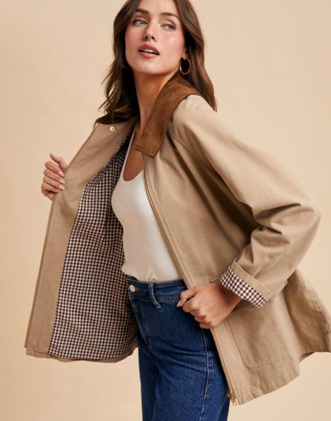 *PREORDER* Gingham Charm Barn Jacket - Beige