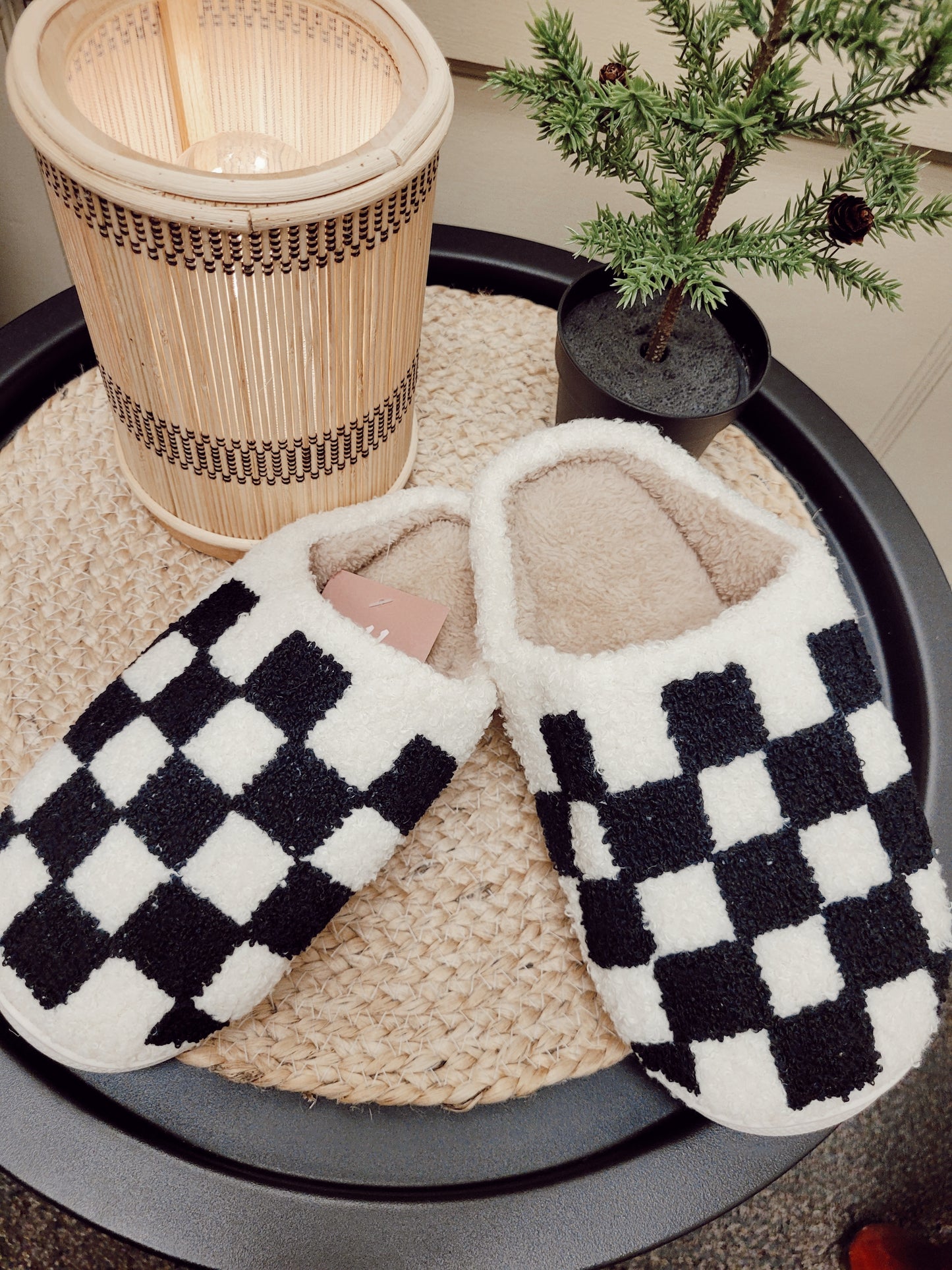 *NEW* Fleece Slippers Black Checkered