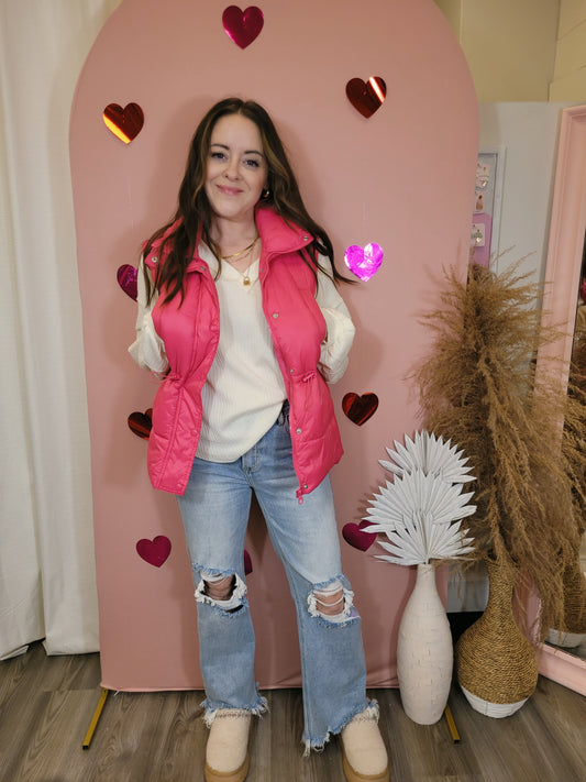 *NEW* Simple Task Puffer Vest - Fuchsia