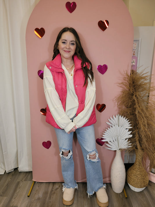 *NEW* Simple Task Puffer Vest - Fuchsia