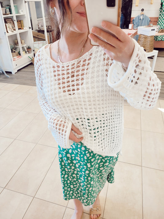 *NEW* Here's To You Crochet Pullover - White