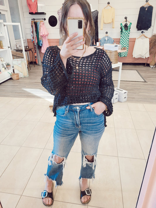 *NEW* Here's To You Crochet Pullover - Black