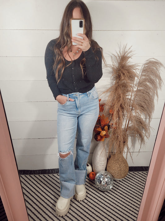 Set It Straight Wide Cuffed Jeans