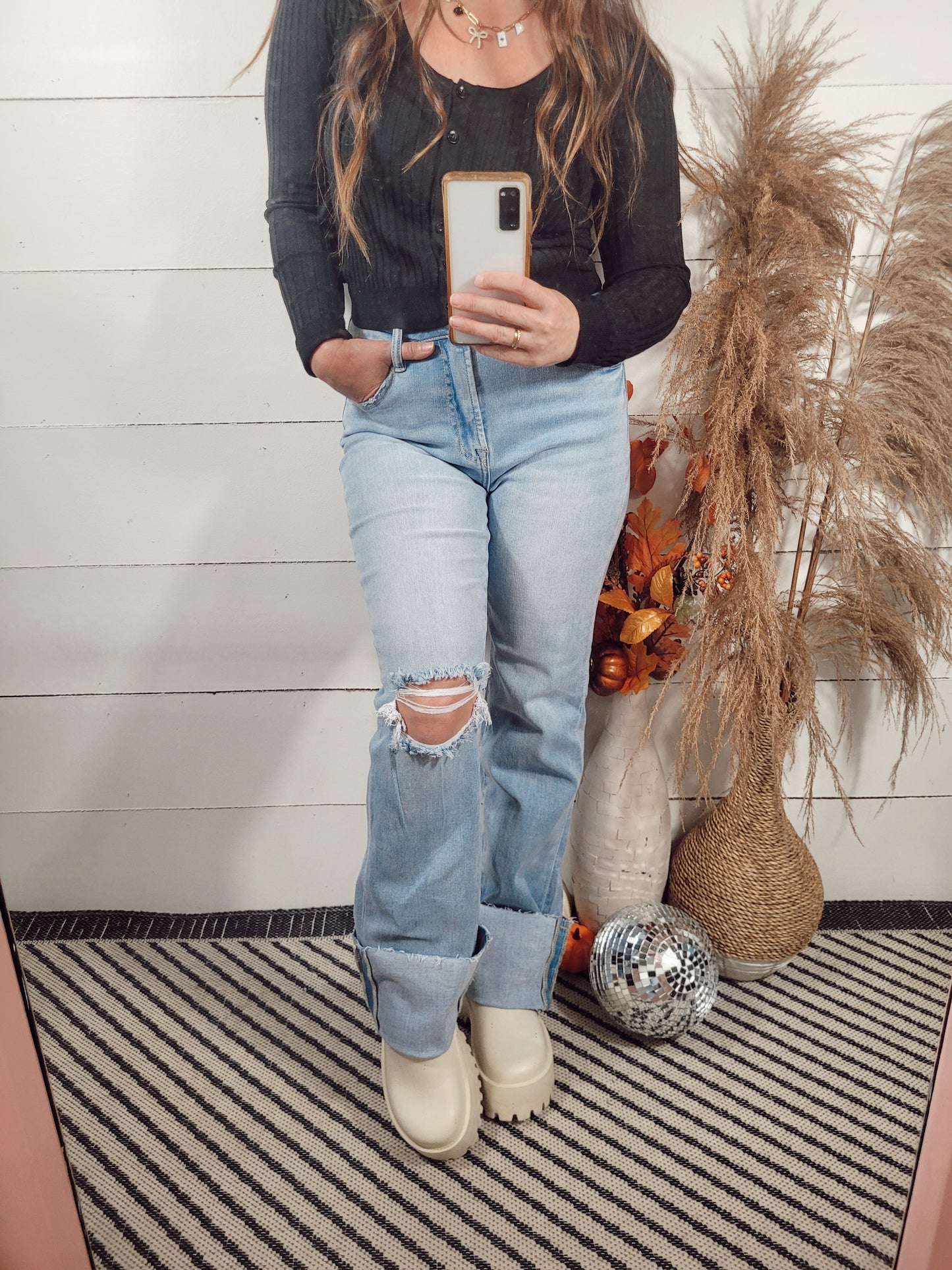 Set It Straight Wide Cuffed Jeans