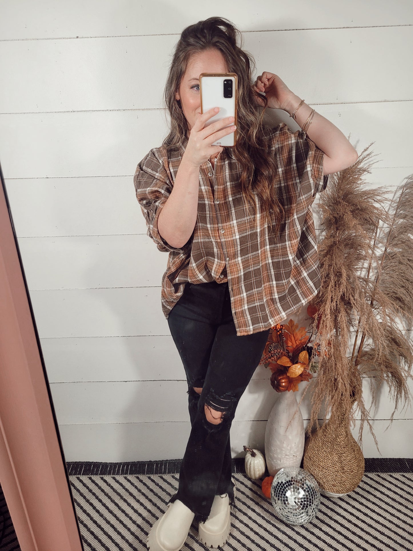 *NEW* Best Days Blouse - Brown Plaid