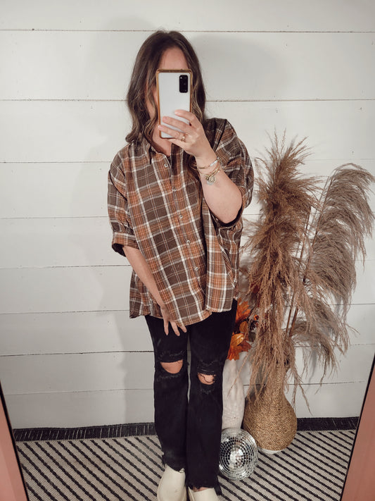 *NEW* Best Days Blouse - Brown Plaid