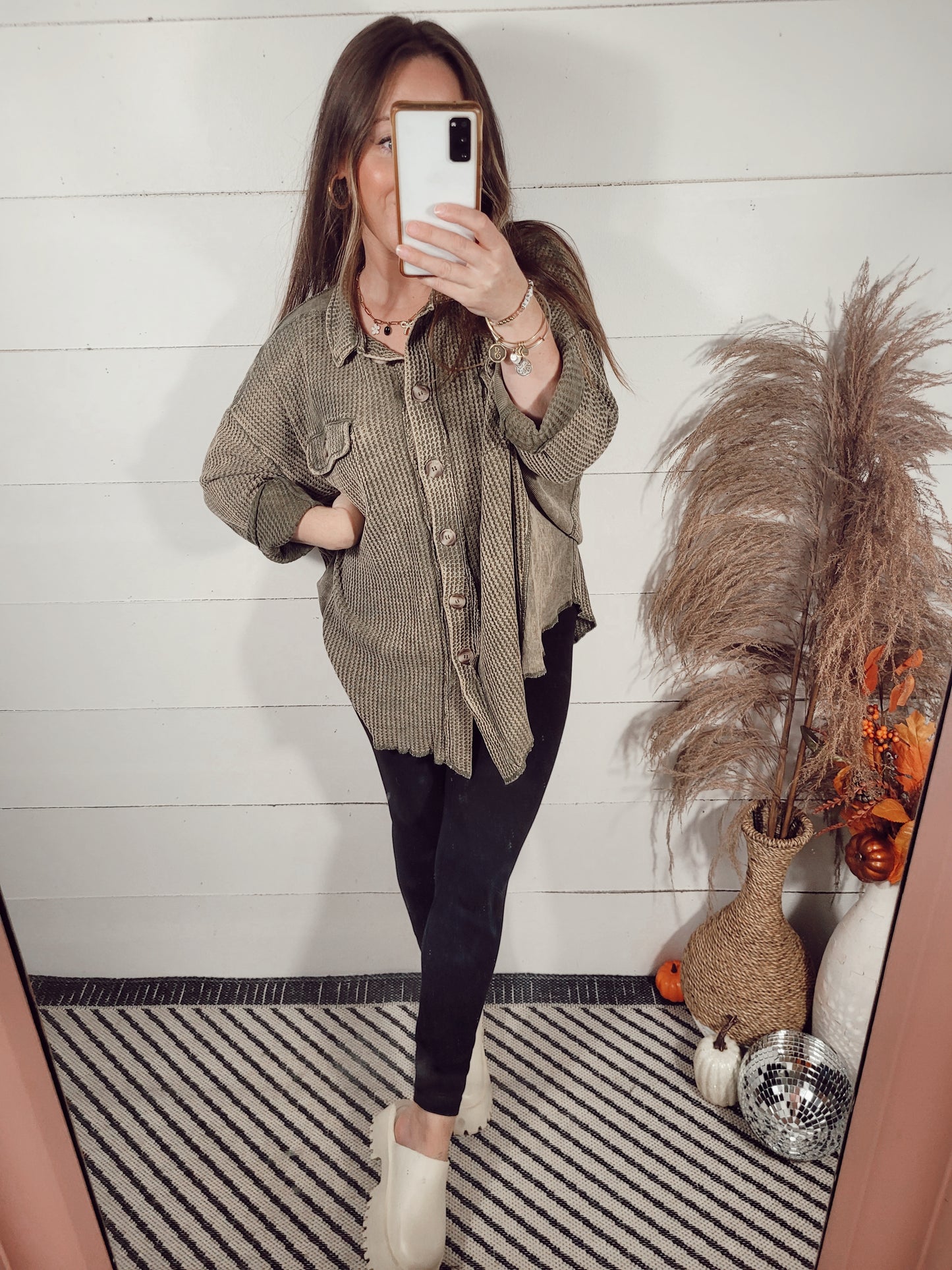 *NEW* Easy Going Waffle Shacket - Olive