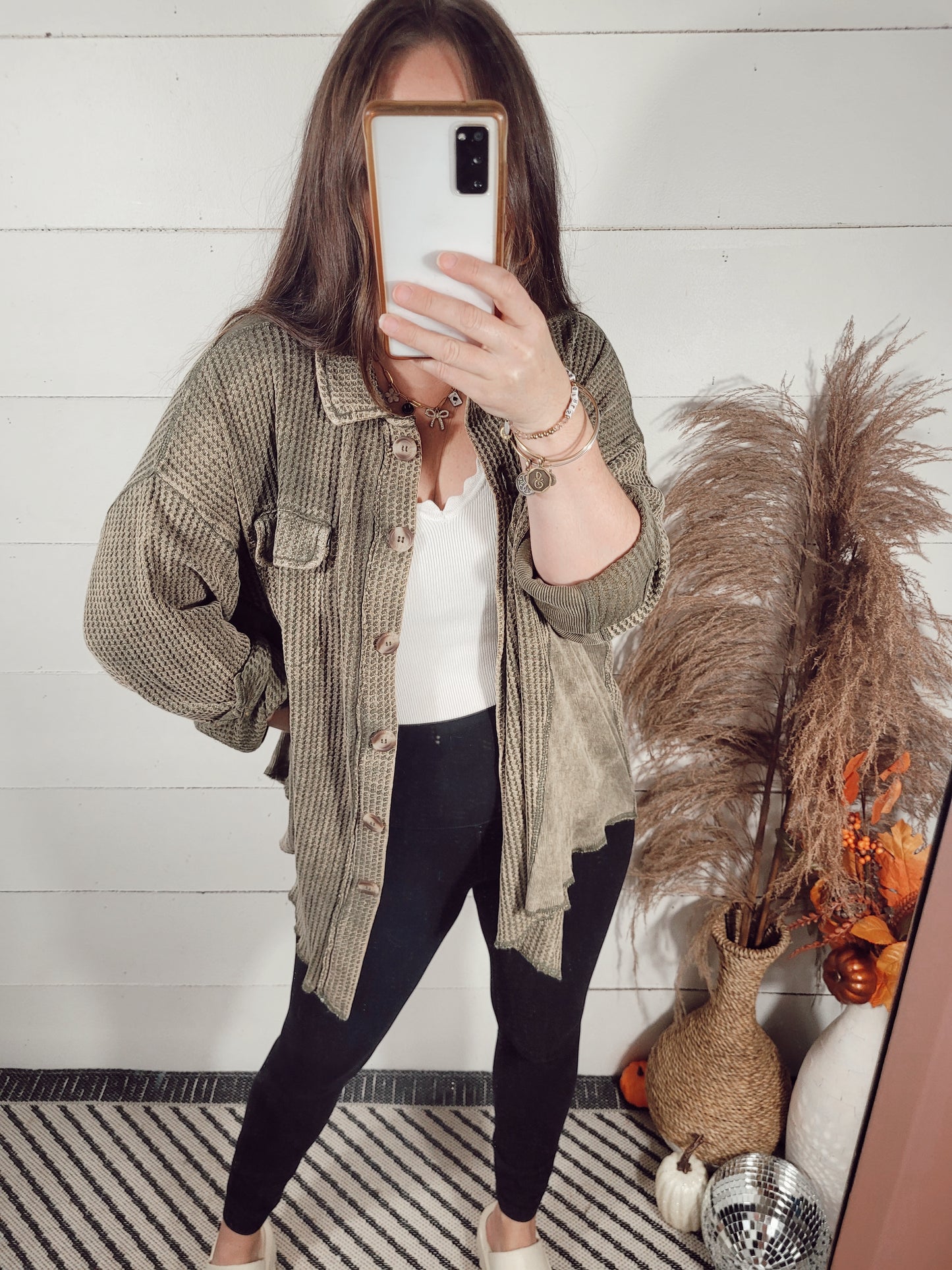 *NEW* Easy Going Waffle Shacket - Olive