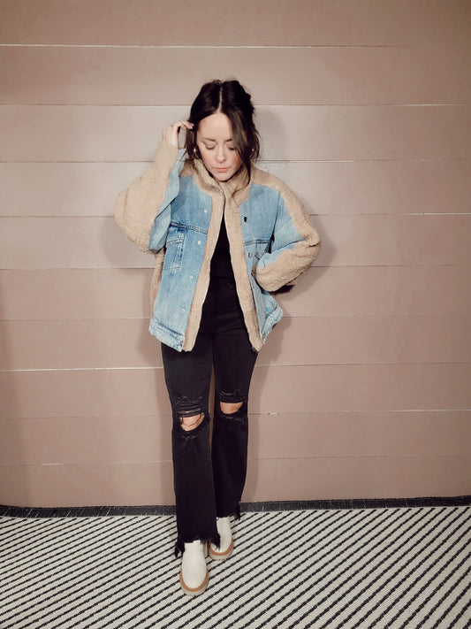 *NEW* Cooler Days Mixed Media Denim Jacket