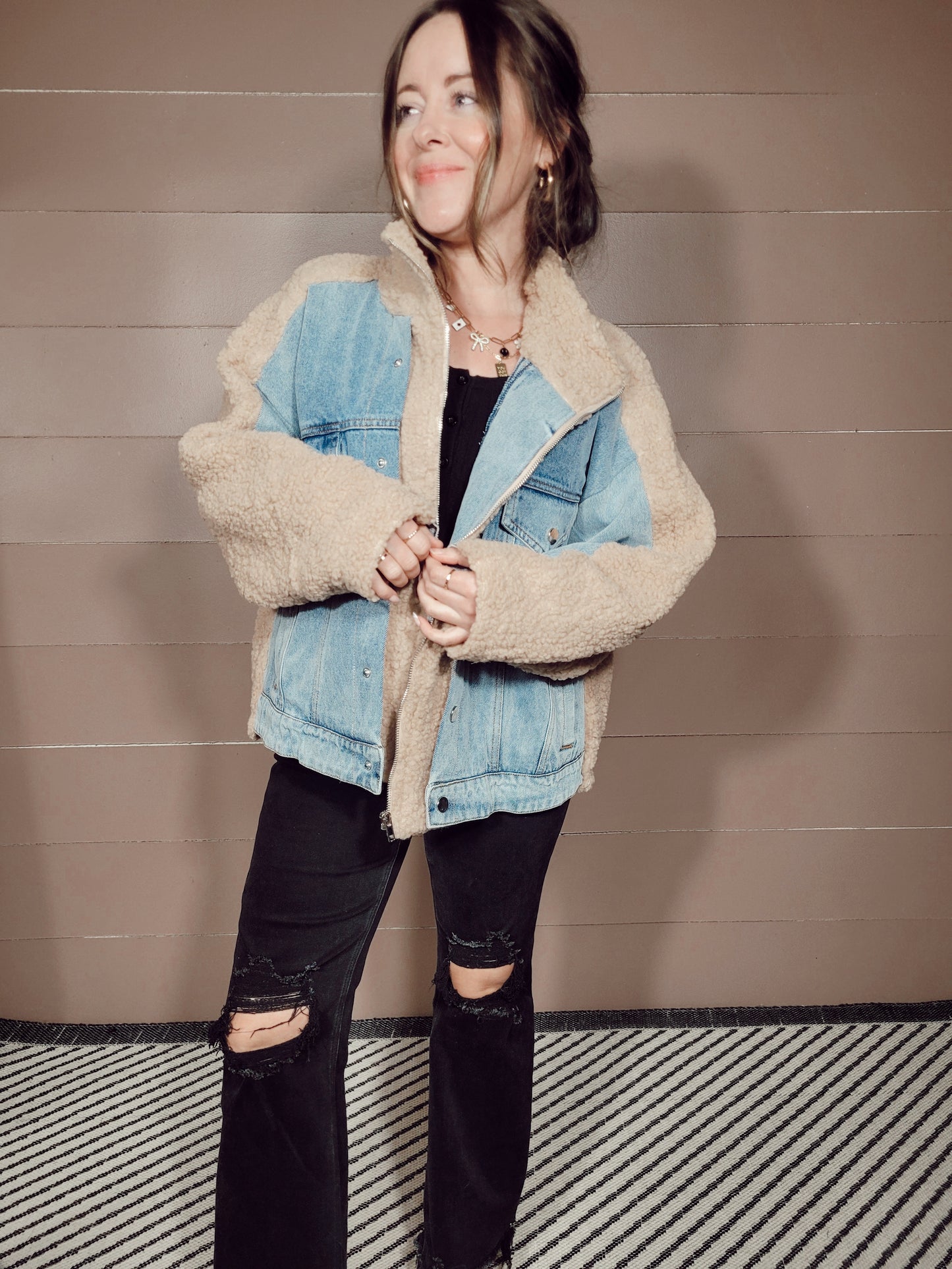 *NEW* Cooler Days Mixed Media Denim Jacket