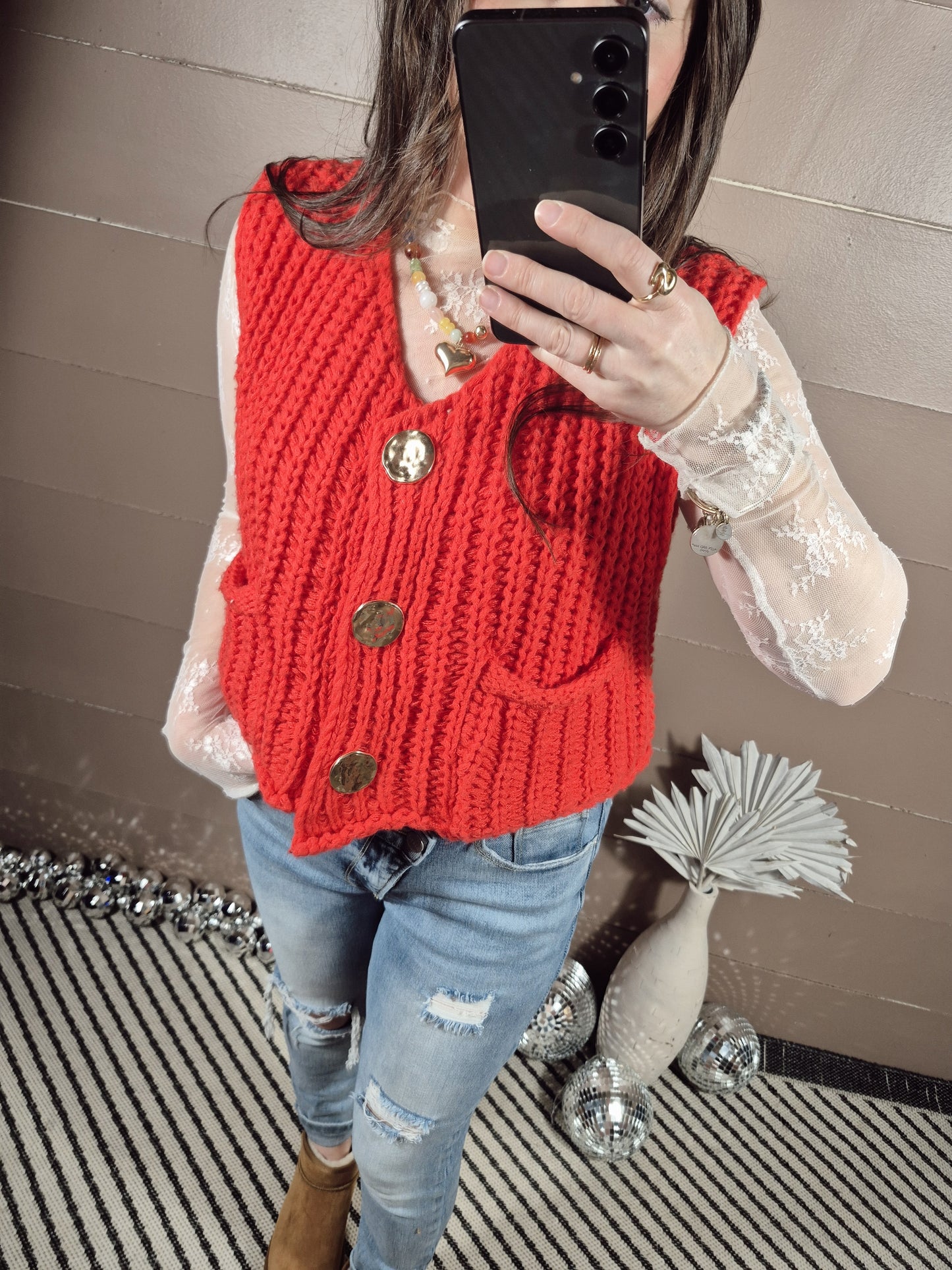 *SALE* Spark Of Love Sweater Vest - Red