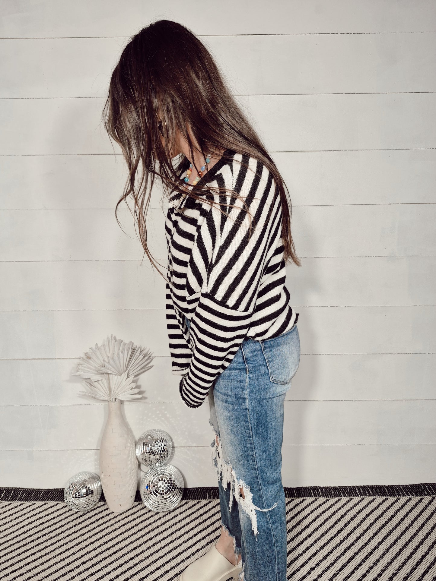 *NEW* Lainey Cardigan - Black & White Stripe