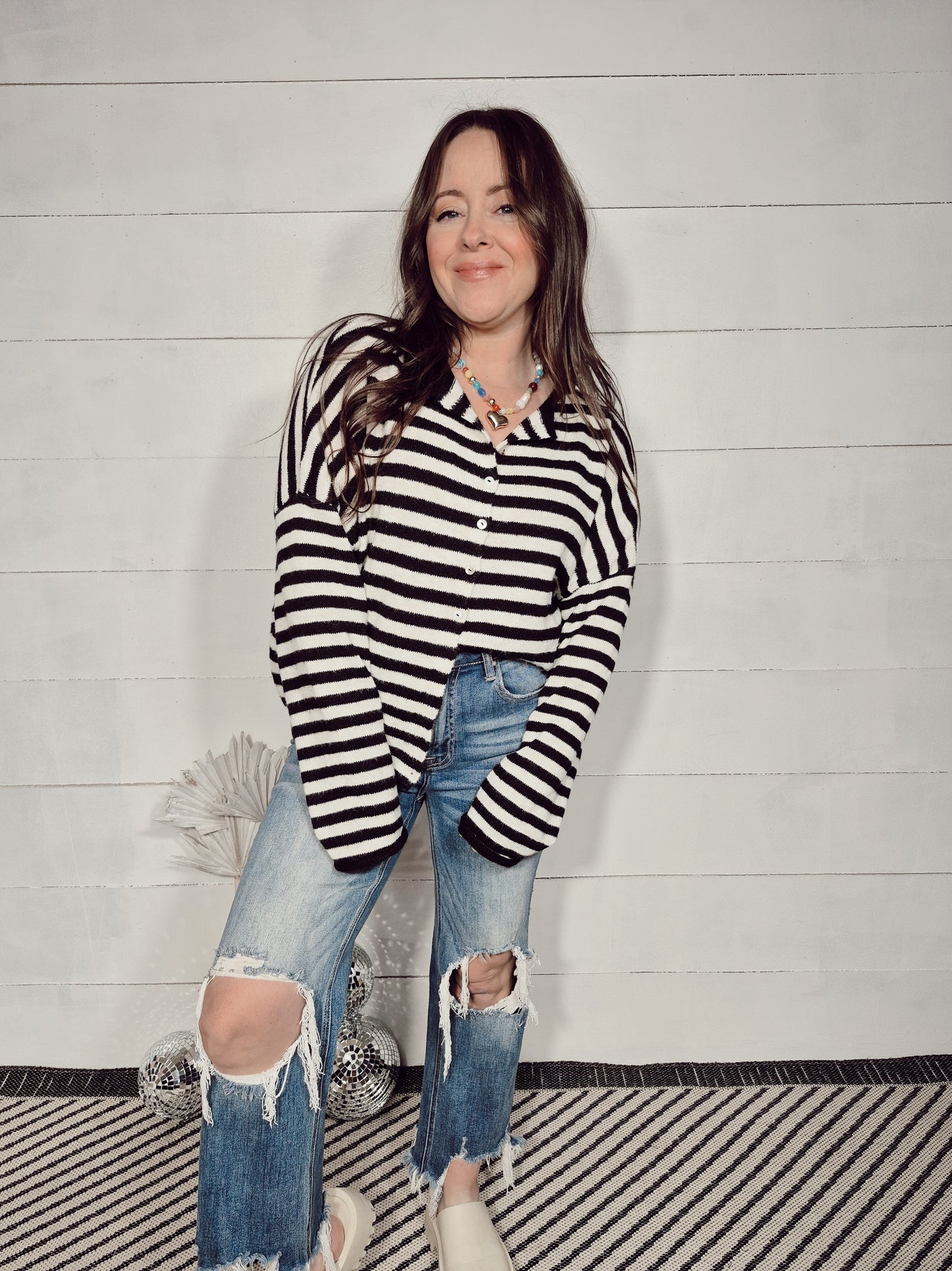 *NEW* Lainey Cardigan - Black & White Stripe