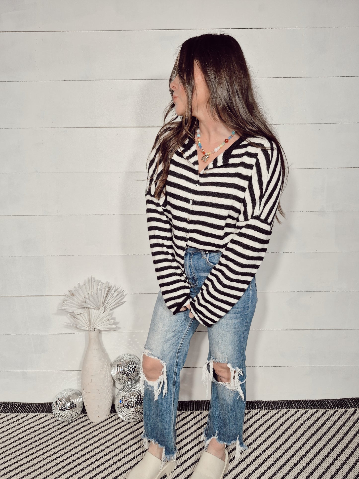 *NEW* Lainey Cardigan - Black & White Stripe