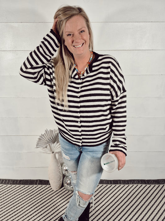 *NEW* Lainey Cardigan - Black & White Stripe