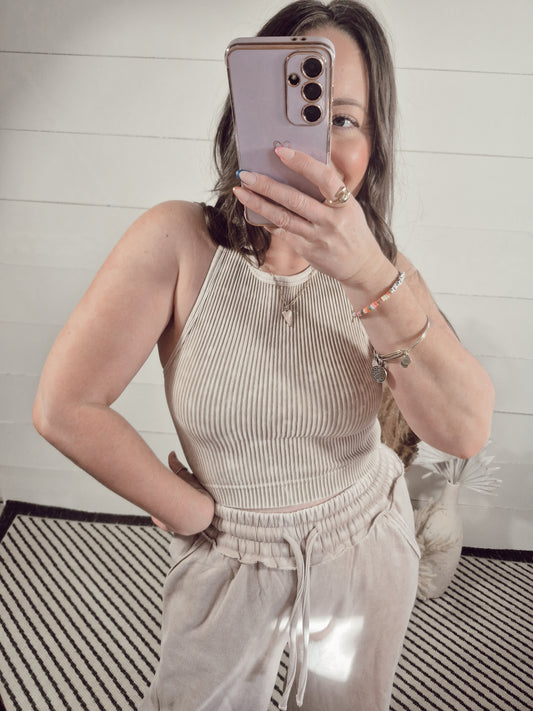 *NEW* Daisy Mineral Washed Crop Tank - Ash Mocha