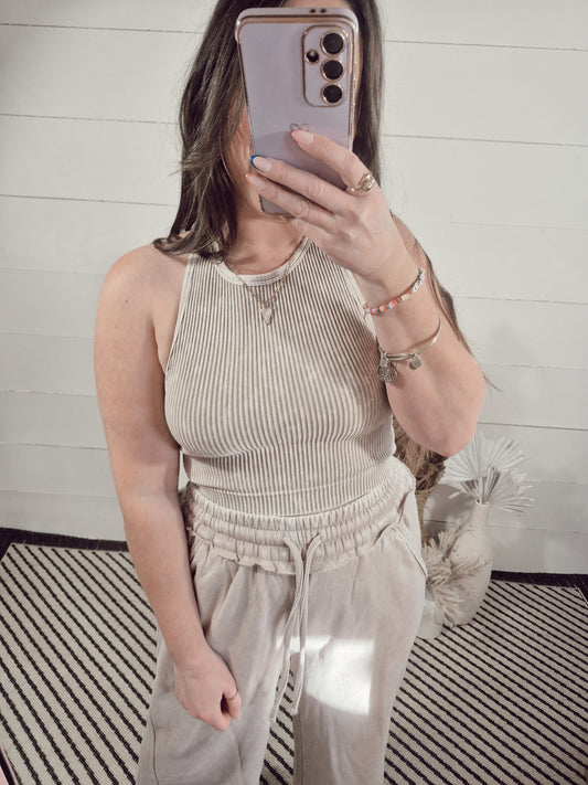 *NEW* Daisy Mineral Washed Crop Tank - Ash Mocha