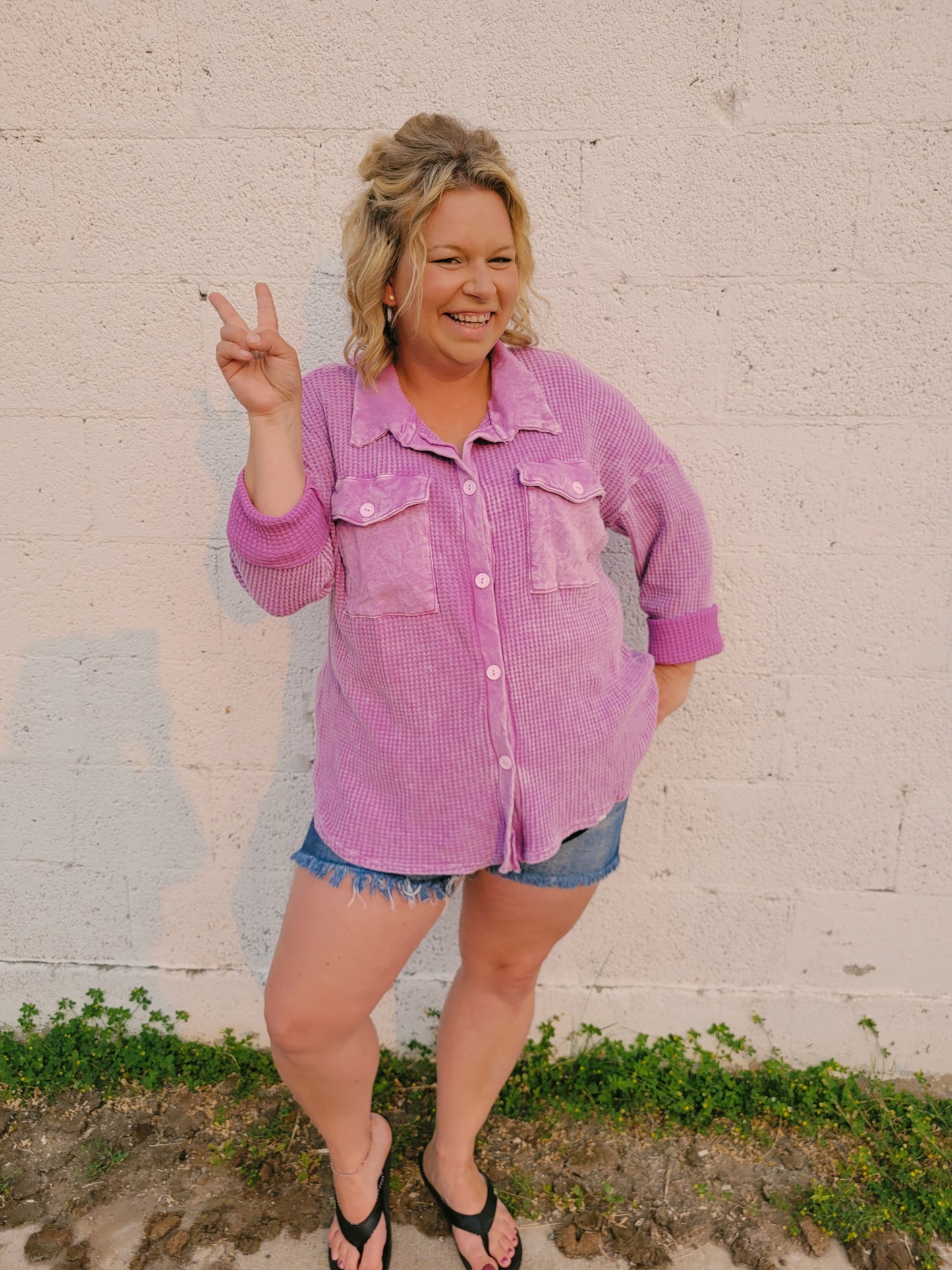 *NEW* Billie Waffle Knit Shacket - Lavendar
