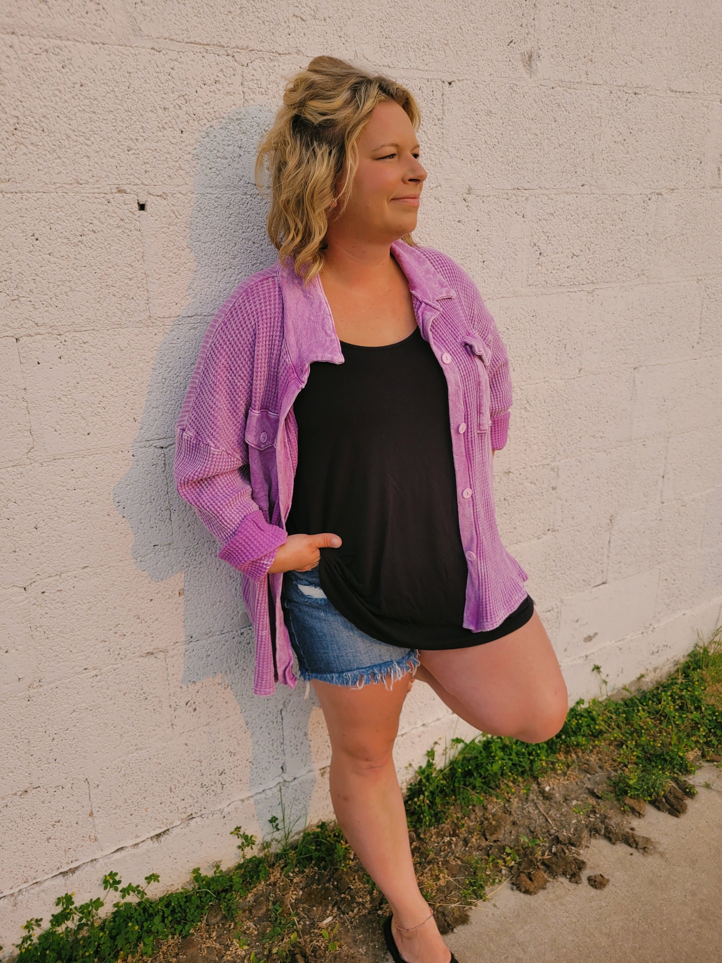 *NEW* Billie Waffle Knit Shacket - Lavendar