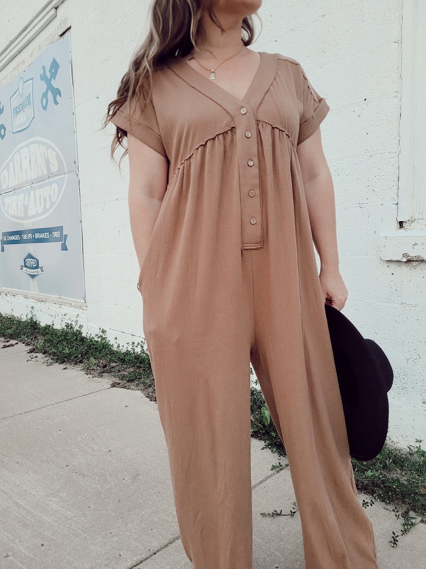 *FINAL SALE* Cafe Date Jumpsuit - Mocha